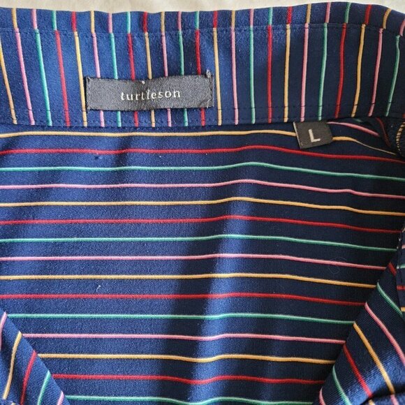Turtleson golf polo navy striped short sleeve left chest embroidery button men L - Picture 5 of 12